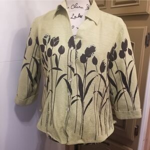 Saint Tropez West 100% Silk Tulip Floral Button Front Blouse M